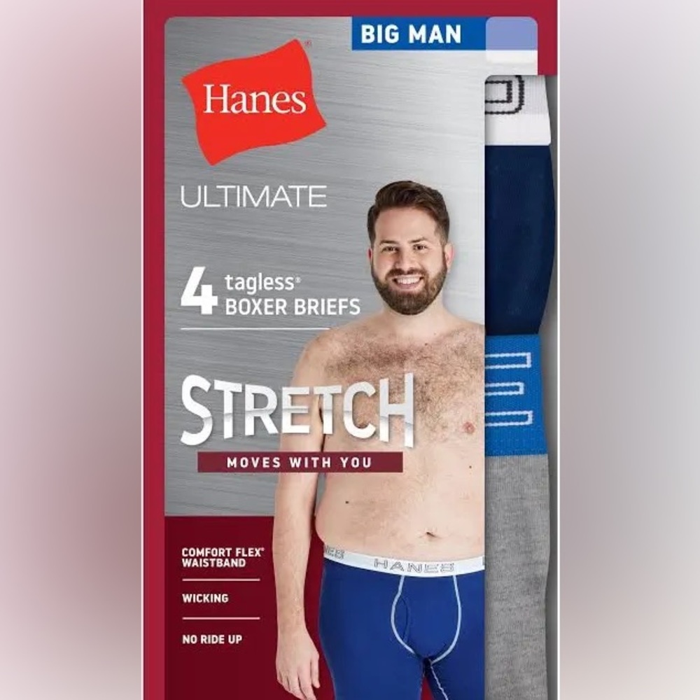 NWT 4PK Hanes Big Man Boxer Briefs 2XB
